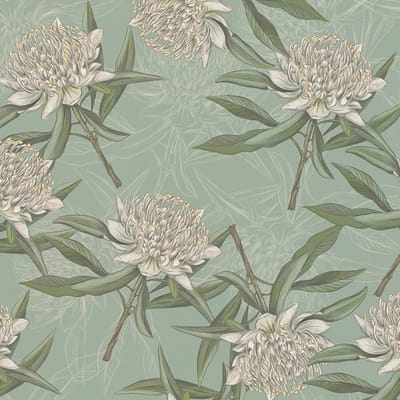 Bloemen behang Profhome 394322-GU vliesbehang hardvinyl warmdruk in reliëf licht gestructureerd met bloemmotief mat blauw groen wit 5,33 m2