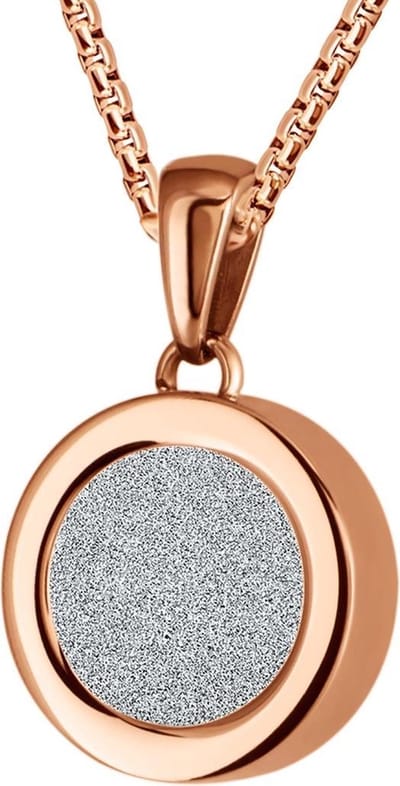 Quiges 12mm Mini Munt Hanger Rosékleurig RVS Glans met Glitter Zilver Munt en Box Ketting Ankerketting 42-46cm