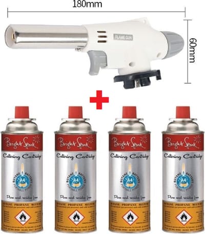AO® Crème-Brûlée Brander + 4 Butaan Gasflesjes - Voordeelverpakking
