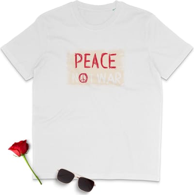 T Shirt Heren - Vrede Geen Oorlog - Korte Mouw -  Wit - Maat S