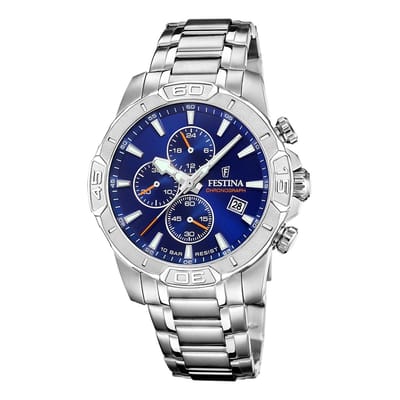 Festina F20704/2 Heren Horloge - Chronograaf - Mineraalglas - Roestvrijstaal/Leer - Zilverkleurig - Quartz - Gesp - 10 ATM (zwemmen)
