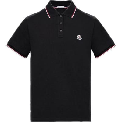 Moncler Logo Gebreid Gestreept Kortmouwige Polo Shirt Heren polo shirts Zwart 0918A7030084556999 S black