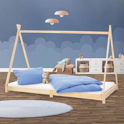 Kinderbed Tipi 90 x 200 cm - Houten Jeugdbed met Lattenbodem voor Jongens en Meisjes