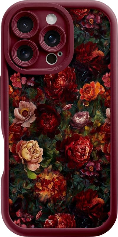 Casimoda® hoesje - Geschikt voor iPhone 16 Pro - Floral Garden - Effen telefoonhoesje met lensbescherming - Siliconen/TPU - Backcover - Rood