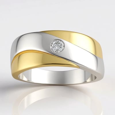 Cavill - 925 Sterling Zilver ring met 0,083 ct I1 (G) diamant - Ronde briljant - Robuuste bezelzetting - Modern elegant met goudaccenten