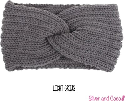 SilverAndCoco® - Winter Haarband Dikke Warme Fluffy Elastische Hoofdband Gedraaid Wol / Geribbelde Wollen Brede Haarbanden Dames / Zachte Warm Bonten Elastische Meisjes Knoop Breed - Grijs