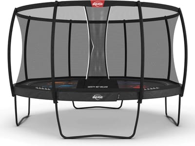 BERG Elite Regular 430 Levels Trampoline Op Poten - Rond - Safety Net Deluxe - AirFlow Pro Springdoek - TwinSpring - Grijs