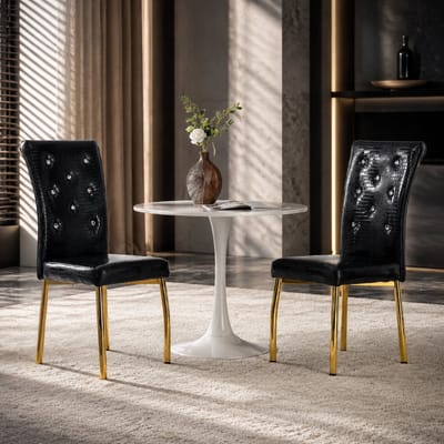 Eetkamerstoelen - Set Van 2 - Gestoffeerde eetkamerstoel - Eetkamerstoel - Eettafelstoel - Eetkamerstoelen - Stoel - Retro stijl - Zwart，Goudkleurig