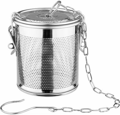 longziming - RVS - Kruiden Zeef Met Ketting En Haak - 12 cm - Thee Ei En Kruidenfilter Voor Losse Thee, Soep En Koken - Grote Thee Zeef Voor Theepot - Zilver