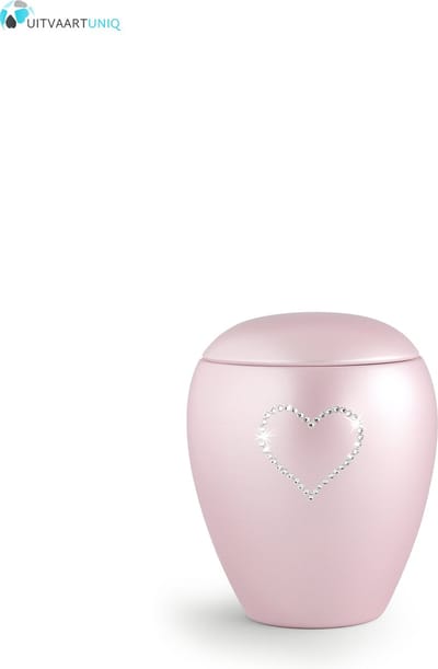 Dierenurn roze paarlemoer swarovski hart klein