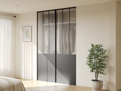 Vente-unique Schuifdeuren voor kast in staal - Zwart en gehard matglas - H250 x B150 cm - BELASI