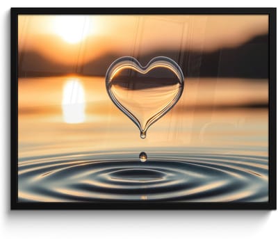 Poster in lijst - Fotolijst 70x50 cm - Posters - Hart - Water - Zonsondergang - Natuur - Zen - Posterlijst zwart - Decoratie - Wanddecoratie woonkamer - Muurdecoratie slaapkamer