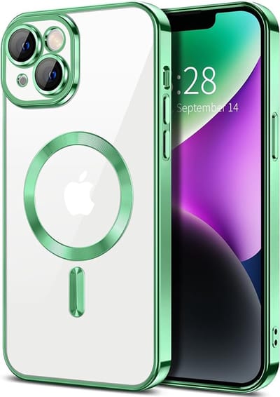 Hoesje geschikt voor Apple iPhone 14 Plus - Techsuit Luxury Crystal Back Cover - Geschikt voor MagSafe - Transparant/Lichtgroen