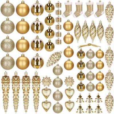 Springos - Kerstballen - Kerstversiering - Onbreekbaar - 72 Stuks - Goud/Wit