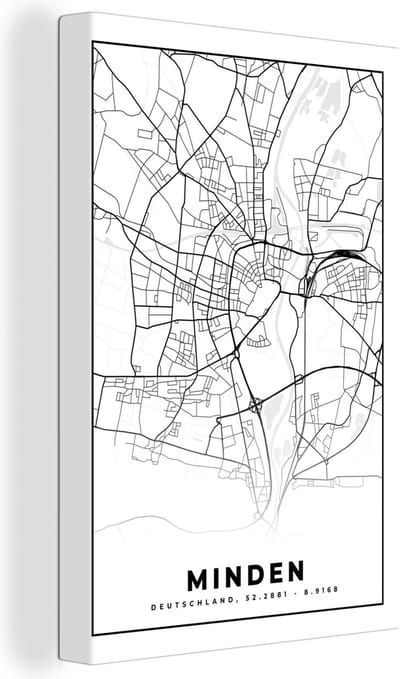 Canvas Schilderij Minden - Stadskaart - Kaart - Plattegrond - 20x30 cm - Wanddecoratie