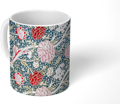 Mok - Koffiemok - Bloemen - Rood - Kerst - Roze - Mokken - 350 ML - Beker - Koffiemokken - Theemok - Tafeldecoratie Kerstmis - Kerstdecoratie tafel - Tafelversiering