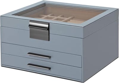 Juwelendoos met Lades - Opbergdoos Sieraden - Sieraden Organiseren - Drie Lagen Opbergruimte - 2 Laden - Rookblauw