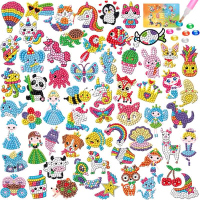 Famanu – Diamant Schilderij Kits, 60 stuks Kids Dier DIY Craft Diamond Art Dots 5D Moss Sticker Art Kit voor Kinderen 4-12