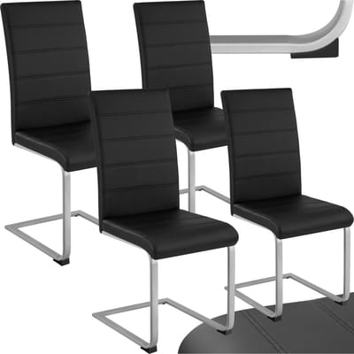 tectake®- Eetkamerstoelen Bettina - Kunstleren stoelen voor Eettafel - Set van 4 - Keukenstoelen met ergonomisch gevormde rugleuning - Verende stoel - Diverse kleuren - Zwart