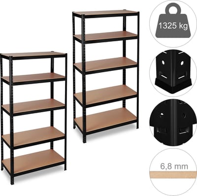 2x stellingkast - opbergrek - tot 1325 kg belastbaar - 180 cm hoog - magazijnrek