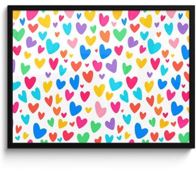Poster in lijst - Fotolijst 80x60 cm - Posters - Hartjes - Kleurrijk - Patroon - Levendig - Posterlijst zwart - Decoratie - Wanddecoratie woonkamer - Muurdecoratie slaapkamer