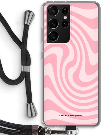 Case Company® - Hoesje met koord geschikt voor Samsung Galaxy S21 Ultra hoesje met Koord - Swirl Roos - Telefoonhoesje met Zwart Koord - Bescherming aan alle Kanten en Over de Schermrand