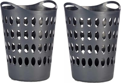 Arte R Flexibele wasmand/opbergmand - 2x - rond - antraciet - 50 liter - wasgoed sorteren