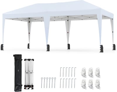 COSTWAY Paviljoen, 3 x 6 m, pop-up vouwpaviljoen, waterdicht, met draagtas op wielen, uv-bescherming 50+, partytent, inclusief 6 zandzakken, tuinpaviljoen, in hoogte verstelbaar, voor camping, feest