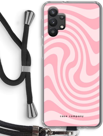 Case Company® - Hoesje met koord geschikt voor Samsung Galaxy A32 5G hoesje met Koord - Swirl Roos - Telefoonhoesje met Zwart Koord - Bescherming aan alle Kanten en Over de Schermrand