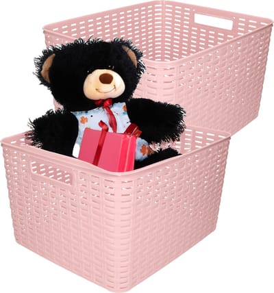 Plasticforte Opbergmand - 2x - Kastmand - rotan kunststof - oud roze - 28 Liter - 34 x 40 x 23 cm