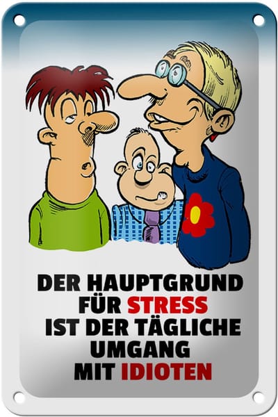 Blechschild Spruch 12x18cm Hauptgrund für Stress