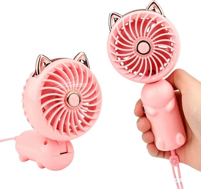 Ventilator - Mini-ventilator - Draagbare ventilator - Lichtgewicht - Oplaadbaar - 3 snelheden - ideaal voor de zomer thuis, op kantoor, onderweg, op reis of op de camping - Roze