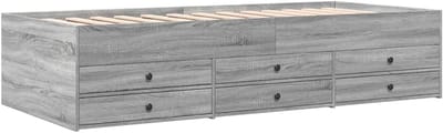 Slaapbank met lades - Bankbed logeerbed - Meerdere functies - Met opbergruimte - 100x200 cm - Grijs eiken