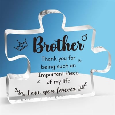 Acryl Blok Puzzel Plaquette Decoraties - Fijne Broer Cadeaus van Zus - Thanksgiving Nieuwjaar Verjaardag Cadeaus voor Broer blue