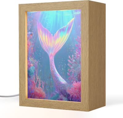 Nachtlampje 15x20 cm - Kinder lampje - Zeemeerminnenstaart - Koraal - Water - Tafellamp kinderkamer - Slaapkamer lamp - Bedlamp kinderen - Kinderlampje stopcontact - Wandlamp babykamer - Nachtlampjes