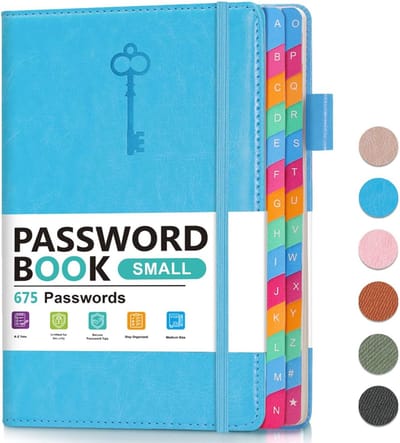 Wachtwoordboek - Logboek Adresboek - Wachtwoorden Opslaan - Alfabetische Tabs - 14 x 21 cm - Blauw