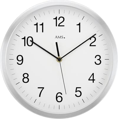 AMS F5525 - Wandklok - Rond - Radiogestuurde tijdsaanduiding - Aluminium - Mineraal glas - 50 cm ø - Zilverkleurig - Wit