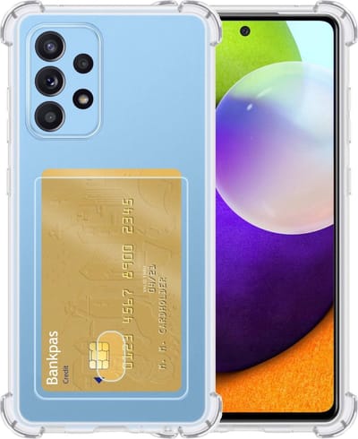 Hoesje - Geschikt voor Samsung Galaxy A52 - Met Pashouder en Kaarthouder - Telefoon Hoes Shockproof - Siliconen Case - Shock Proof - Back Cover - Pasjes Houder - Telefoonhoes - Transparant