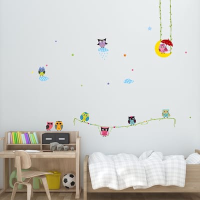 Muurstickers, decoratieve zelfklevende decoraties: Uilen op wijnranken