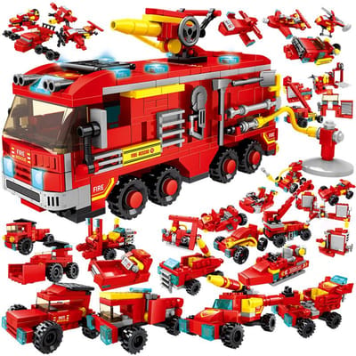 ToylinX Brandweerkazerne Modelbouwstenen Vrachtwagen Helikopter Brandweerman Bricks City Educatief Jongensspeelgoed voor Kinderen Cadeau