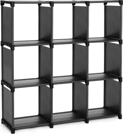 Opbergrek met 9 vakken, open opbergkast, boekenkast, organizer voor woonkamer, zwart