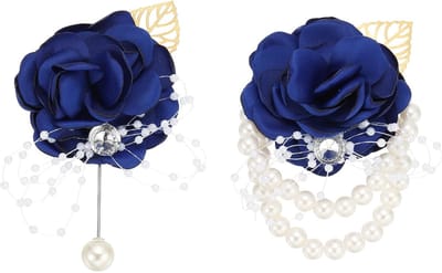Pols Bloem Corsage - Bruidsmeisjes Accessoire - Feestelijke Decoratie - Verstelbare Band - 8x9 cm - Diepblauw