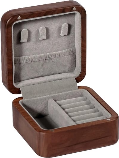 Houten Sieradenkist - Opbergdoos Organizer - Sieraden Opbergen - Massief Walnoothout - Draagbaar Formaat - Natuurlijk Hout