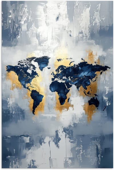 Poster 120x180 cm - Wereldkaart - Blauw - Abstract - Posters - Kamer decoratie - Wanddecoratie woonkamer - Muurdecoratie slaapkamer XXL
