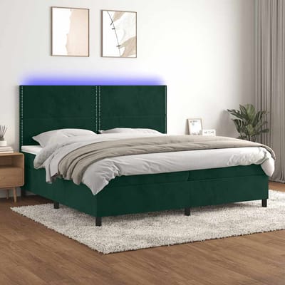 vidaXL - Boxspring - met - matras - en - LED - fluweel - donkergroen - 200x200 - cm