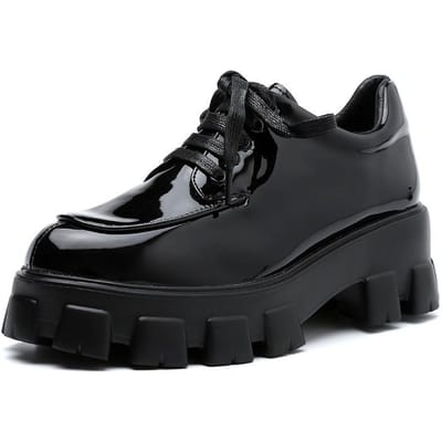 Platform Schoenen Dames Dikke Zool Nieuw Zwart Lakleer 6CM Hoogteverhoging All-match Vetersluiting Casual Britse Enkele Schoenen 40 black