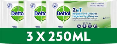 Dettol 2-in-1 Hygiënische Schoonmaakdoekjes - Zakformaat - 3 x 12 doekjes