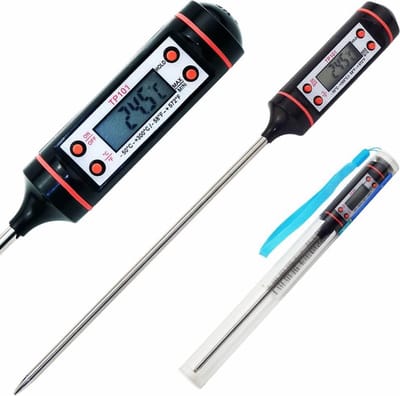 Q-time Thermometer - Keuken Thermometer - RVS - Voedsel Melk, Vlees, BBQ, Water - Zwart - Rood - Voedselthermometer - Digitaal - Temperatuurmeter - Keukenthermometer