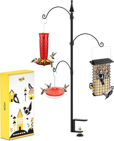 Deck Bird Feeder Post met Drie Verstelbare Herderhaken voor Buiten, Tuin en Balkon - Ideaal voor het Aantrekken van Wilde Vogels en Planten Hangers