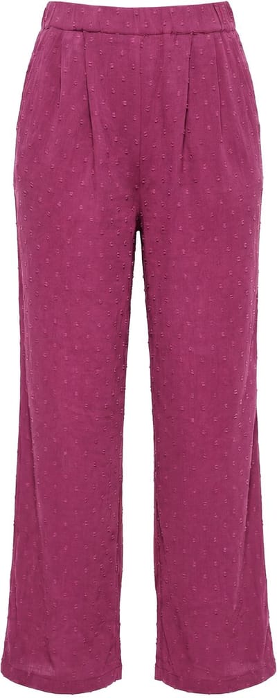 Studio Untold - Dames - Broek wijde pijpen hoge taille stippenstructuur - Aubergine - Maat 42+